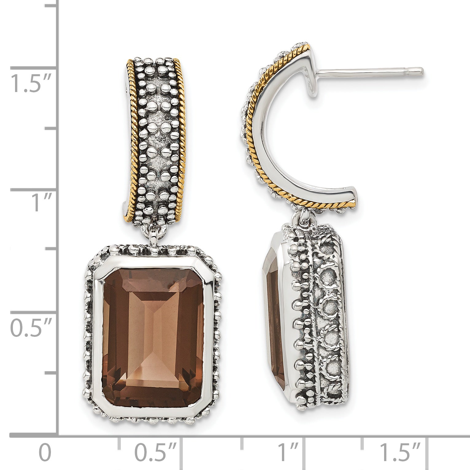 Sophia Jewelers: Two-Tone 14K Gold Smoky Quartz Drop Earrings Secondary image