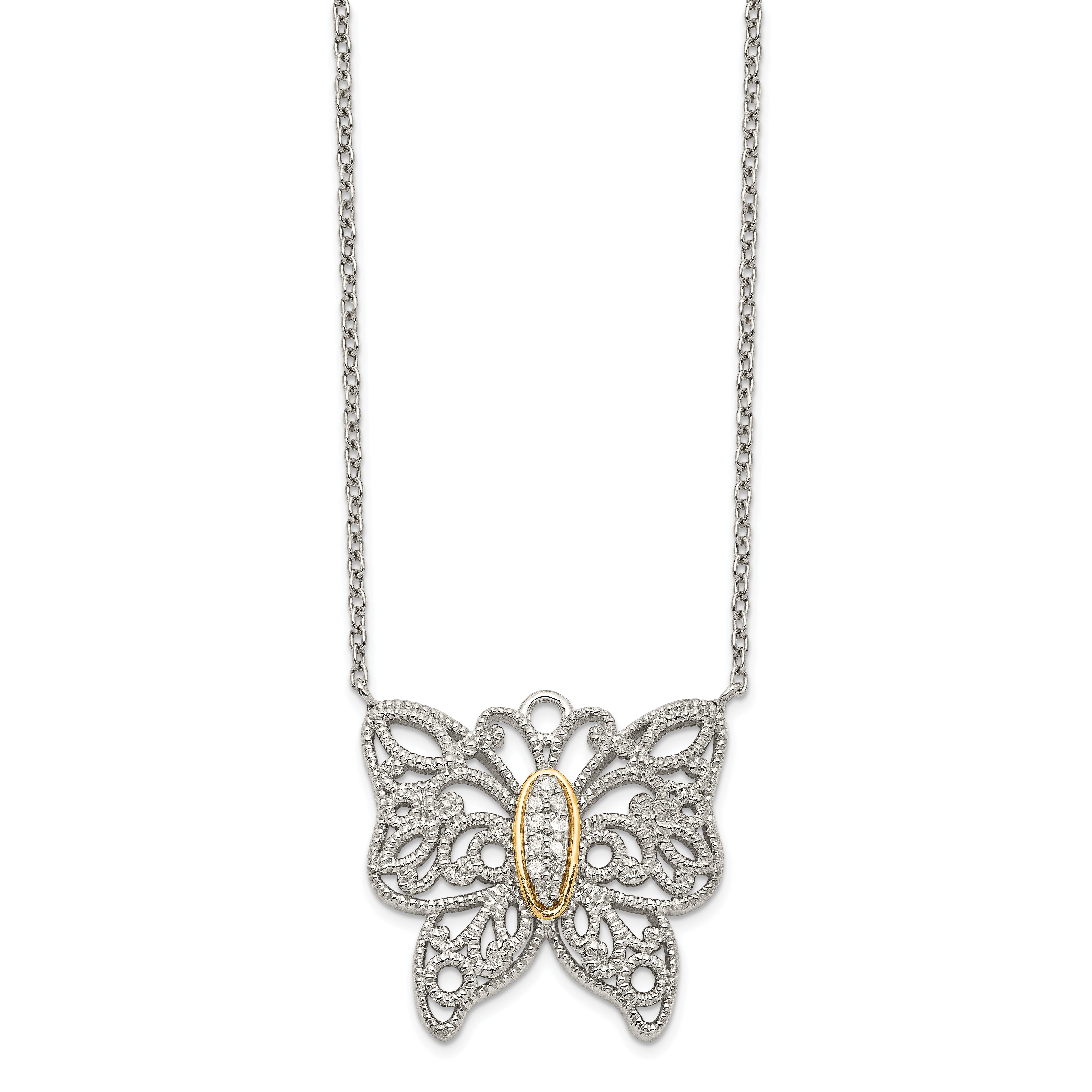 Shey Couture Sterling Silver Rhodium-plated with 14K Accent 18 Inch Diamond Butterfly Necklace Main image