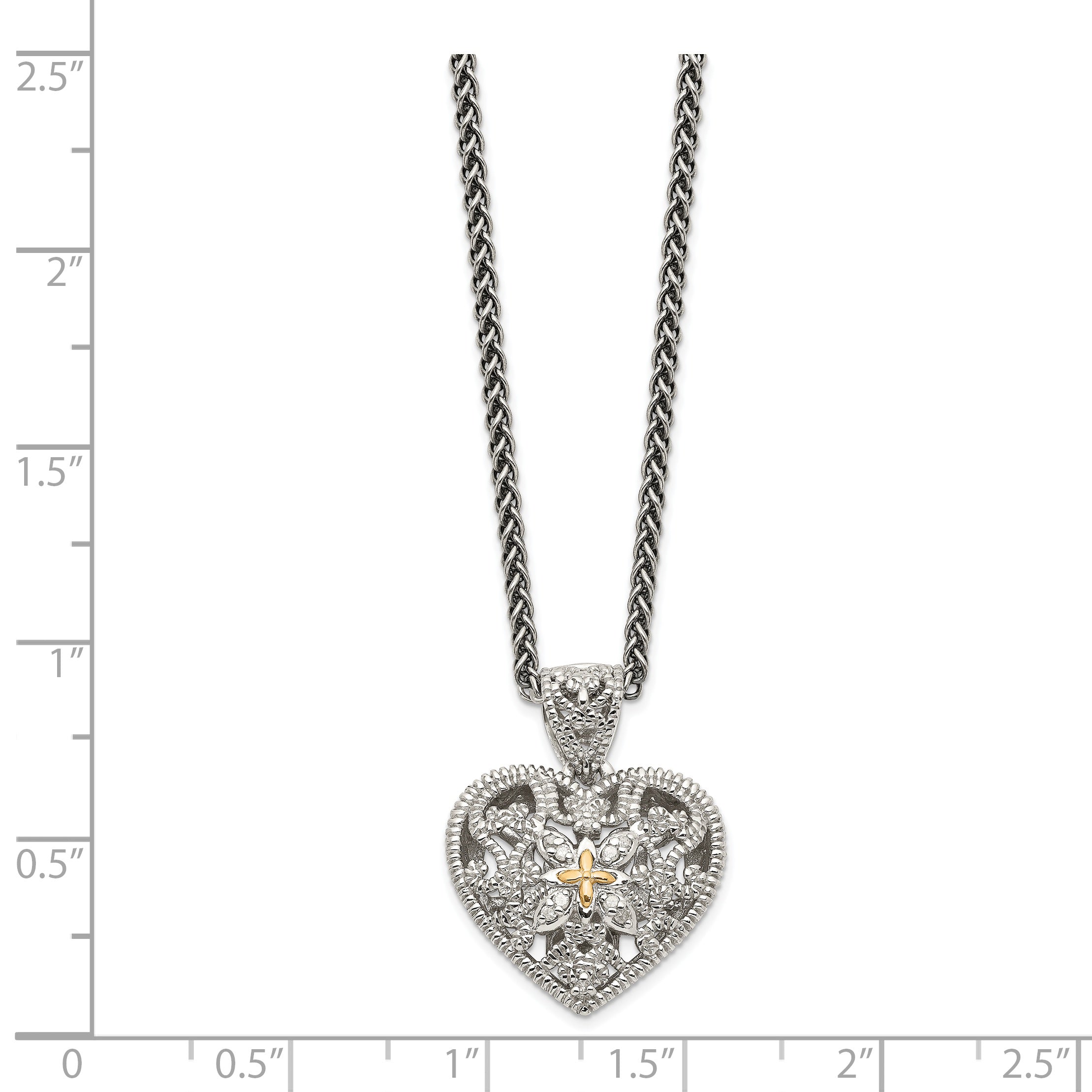 Shey Couture Sterling Silver Antiqued with 14K Accent 18 Inch Diamond Vintage Heart Necklace Secondary image