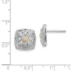 Sterling Silver 14K Gold Diamond Accented Cluster Earrings Elegant Finish