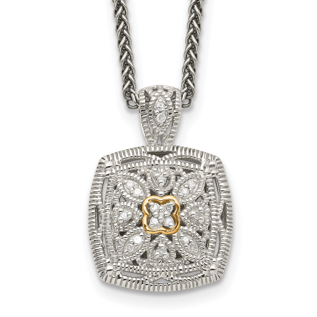 Shey Couture Sterling Silver Antiqued with 14K Accent 18 Inch Diamond Vintage Necklace