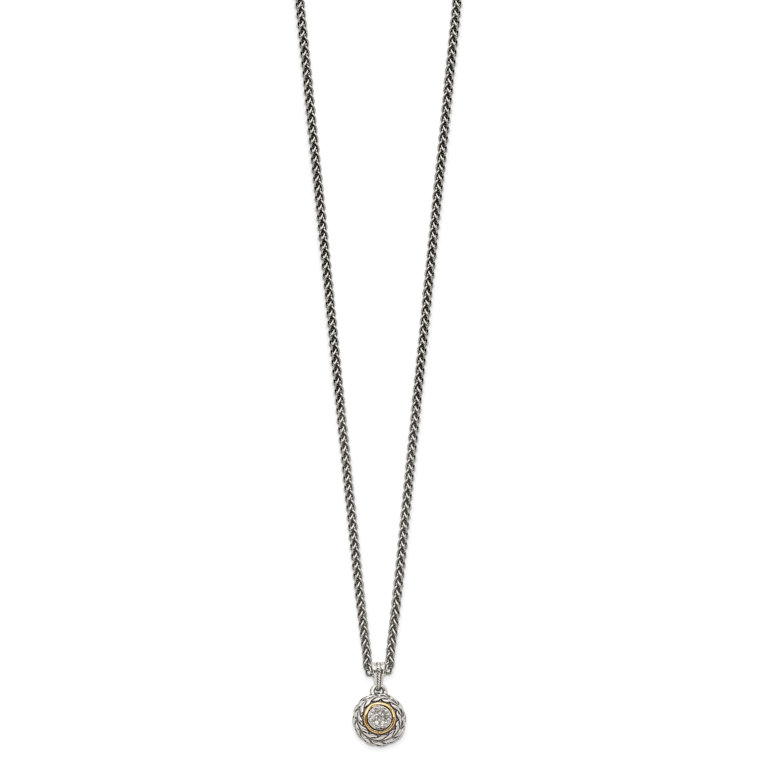 Shey Couture Sterling Silver Antiqued with 14K Accent 18 Inch Diamond Round Pendant Necklace