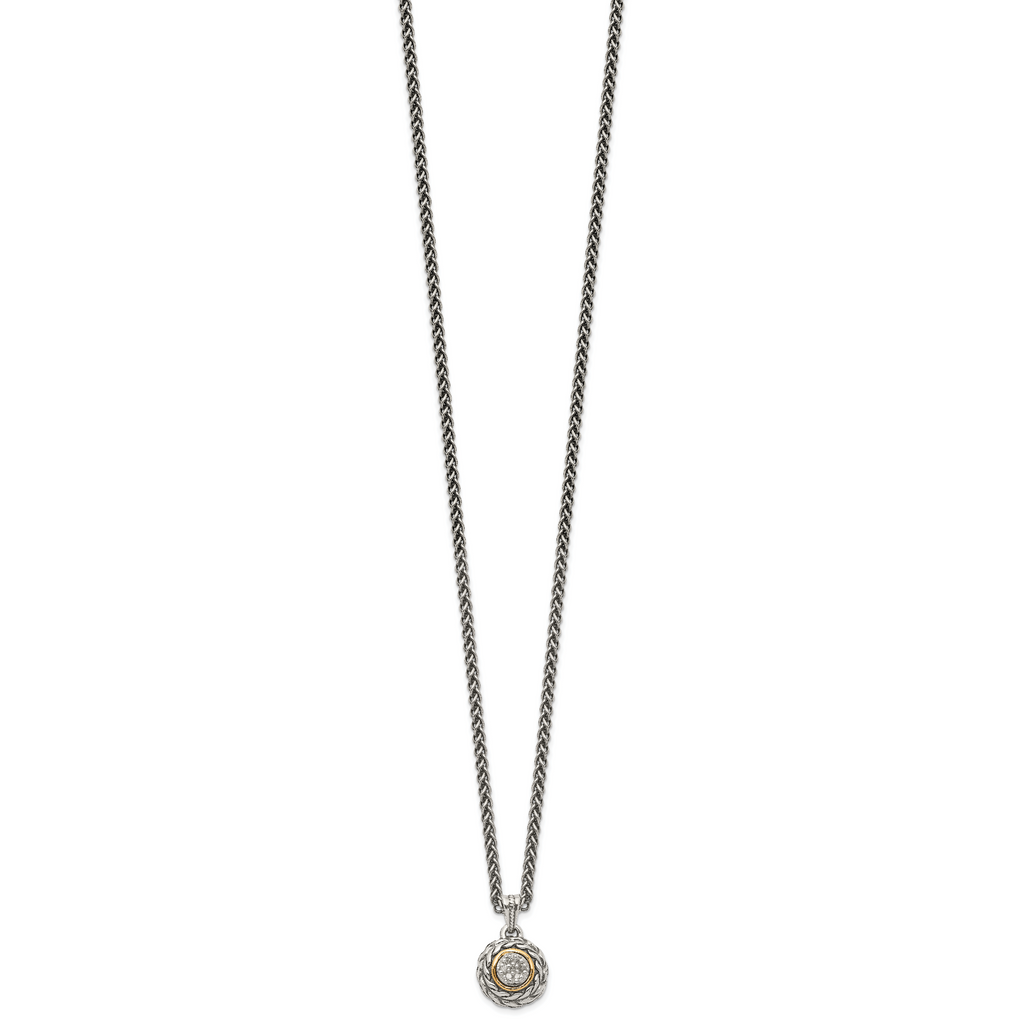 Shey Couture Sterling Silver Antiqued with 14K Accent 18 Inch Diamond Round Pendant Necklace
