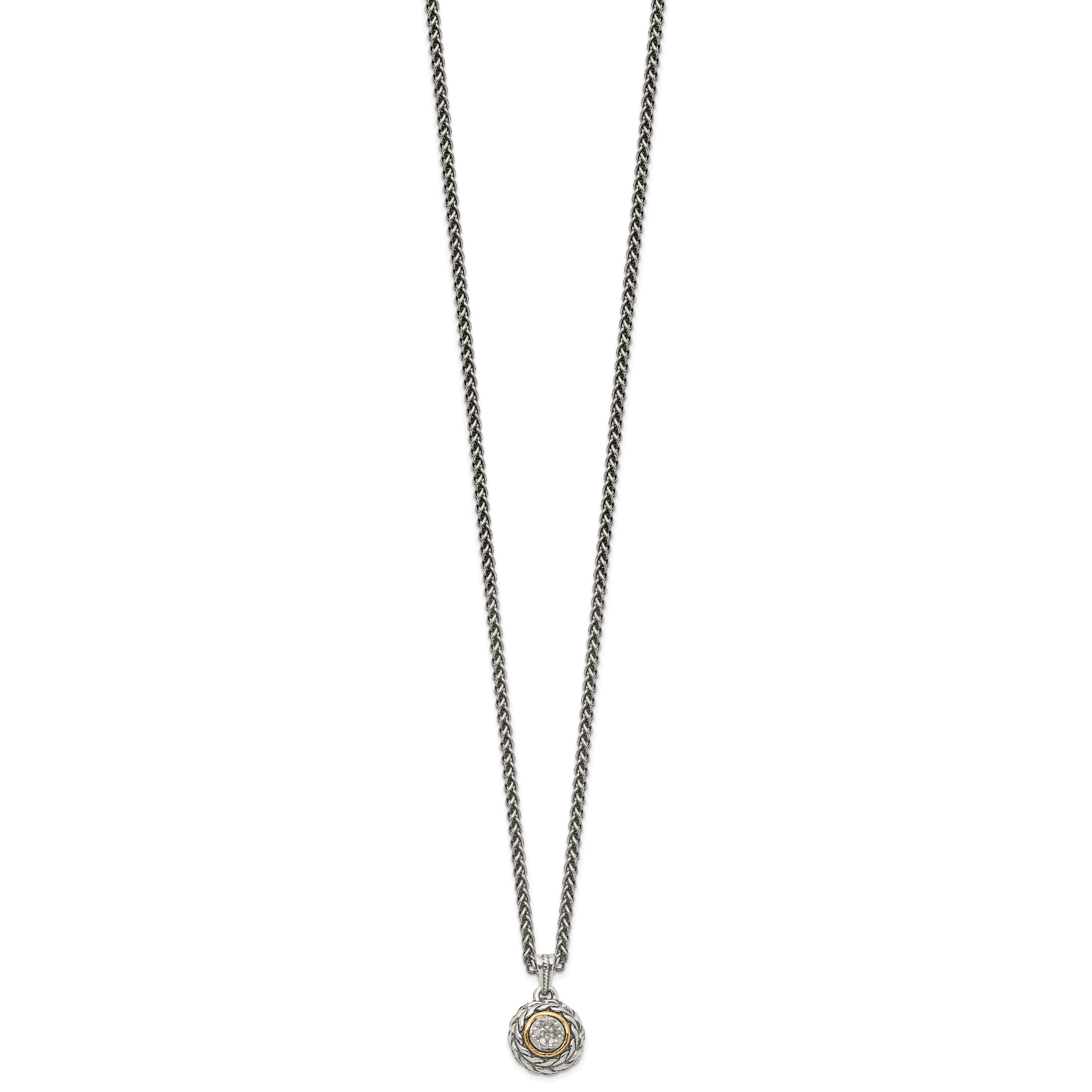 Shey Couture Sterling Silver Antiqued with 14K Accent 18 Inch Diamond Round Pendant Necklace