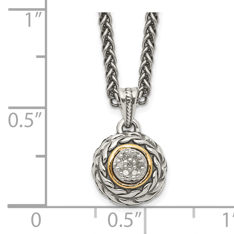 Shey Couture Sterling Silver Antiqued with 14K Accent 18 Inch Diamond Round Pendant Necklace