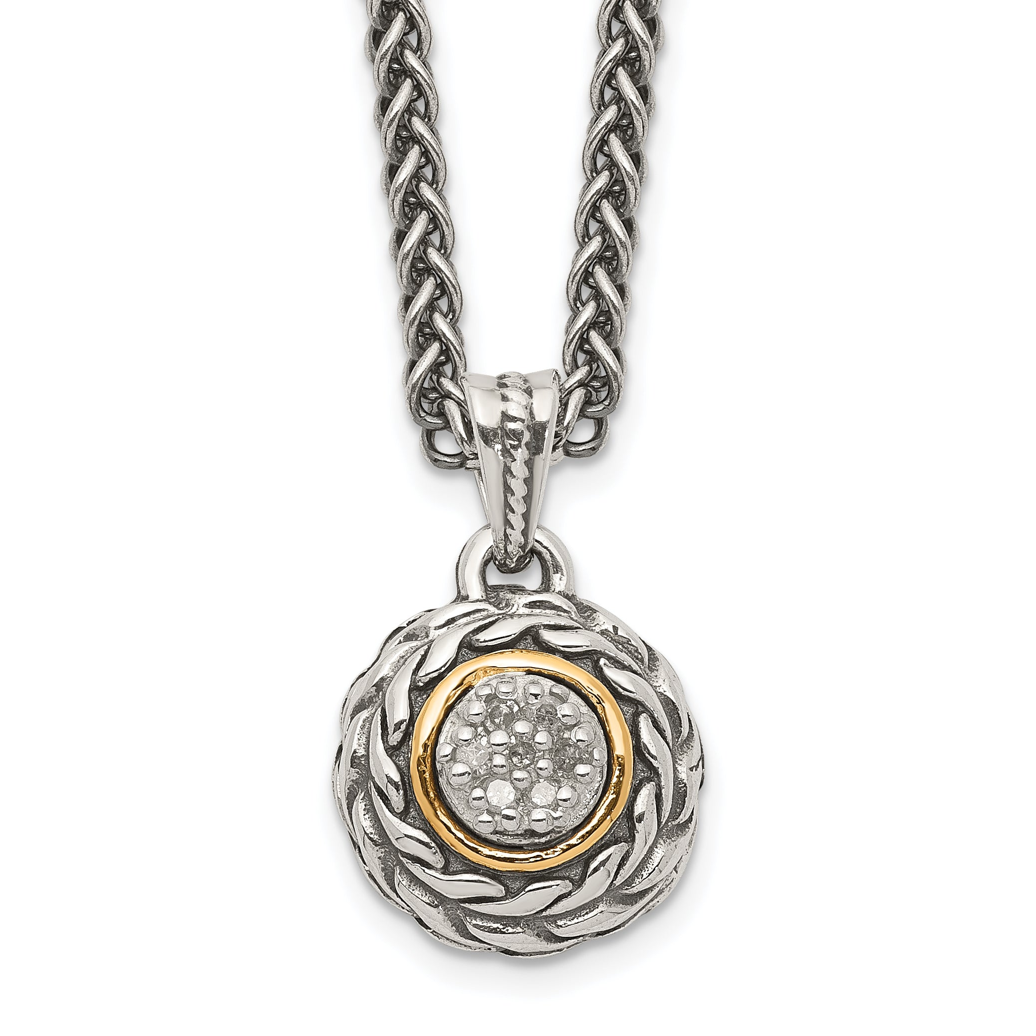 Shey Couture Sterling Silver Antiqued with 14K Accent 18 Inch Diamond Round Pendant Necklace Main image
