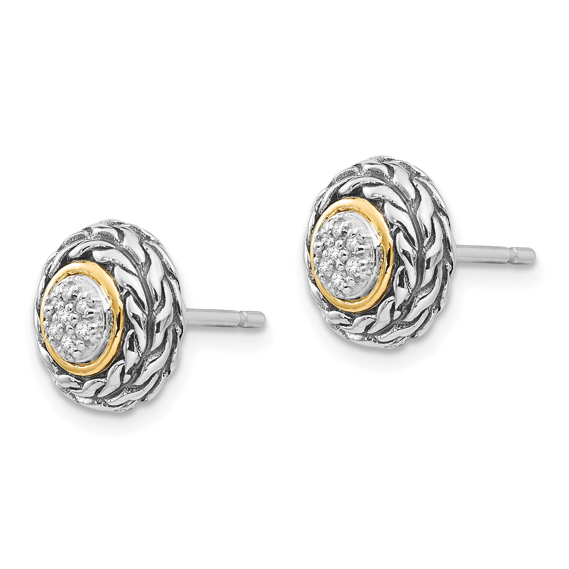 Sophia Jewelers Sterling Silver 14K Gold Diamond Button Earrings Vintage Elegance Secondary image