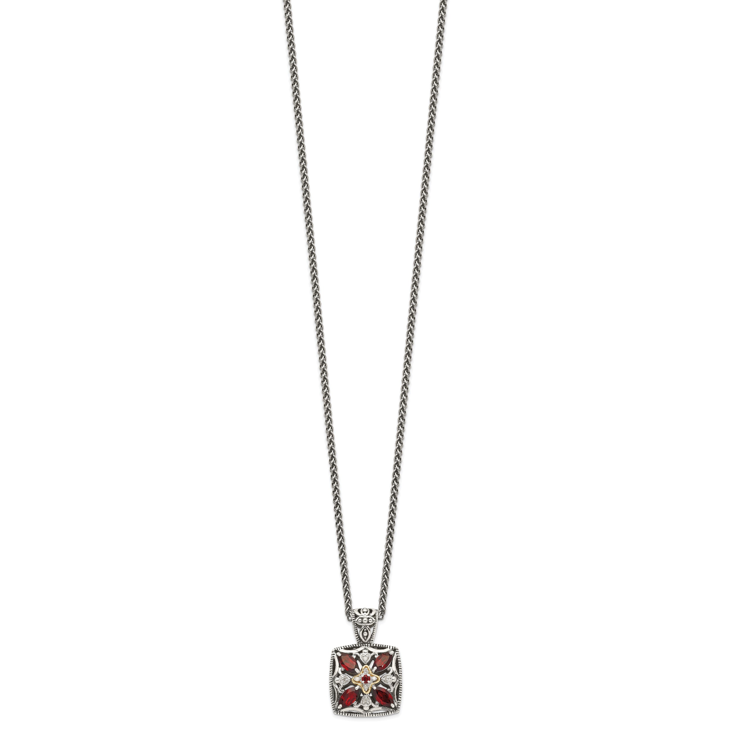 Shey Couture Sterling Silver with 14K Accent 18 Inch Antiqued Diamond and Marquise Garnet Necklace