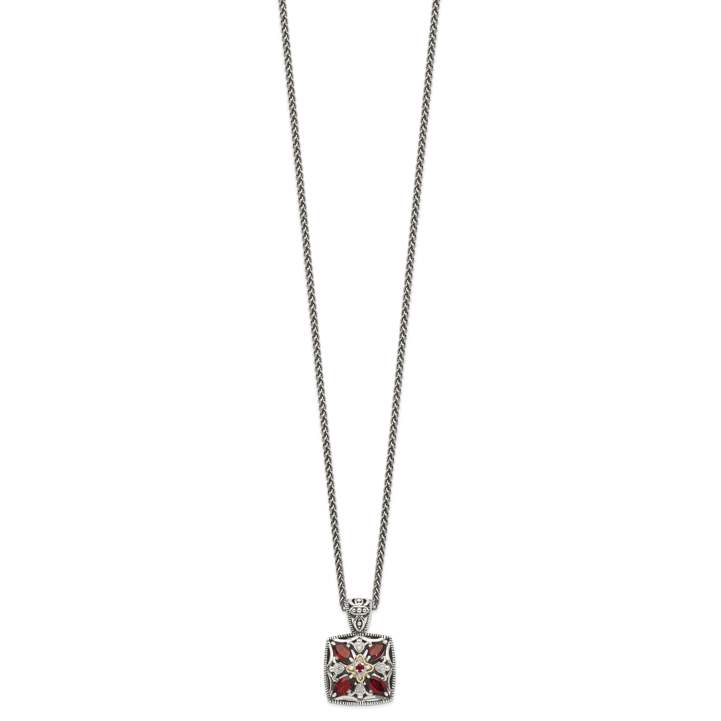 Shey Couture Sterling Silver with 14K Accent 18 Inch Antiqued Diamond and Marquise Garnet Necklace
