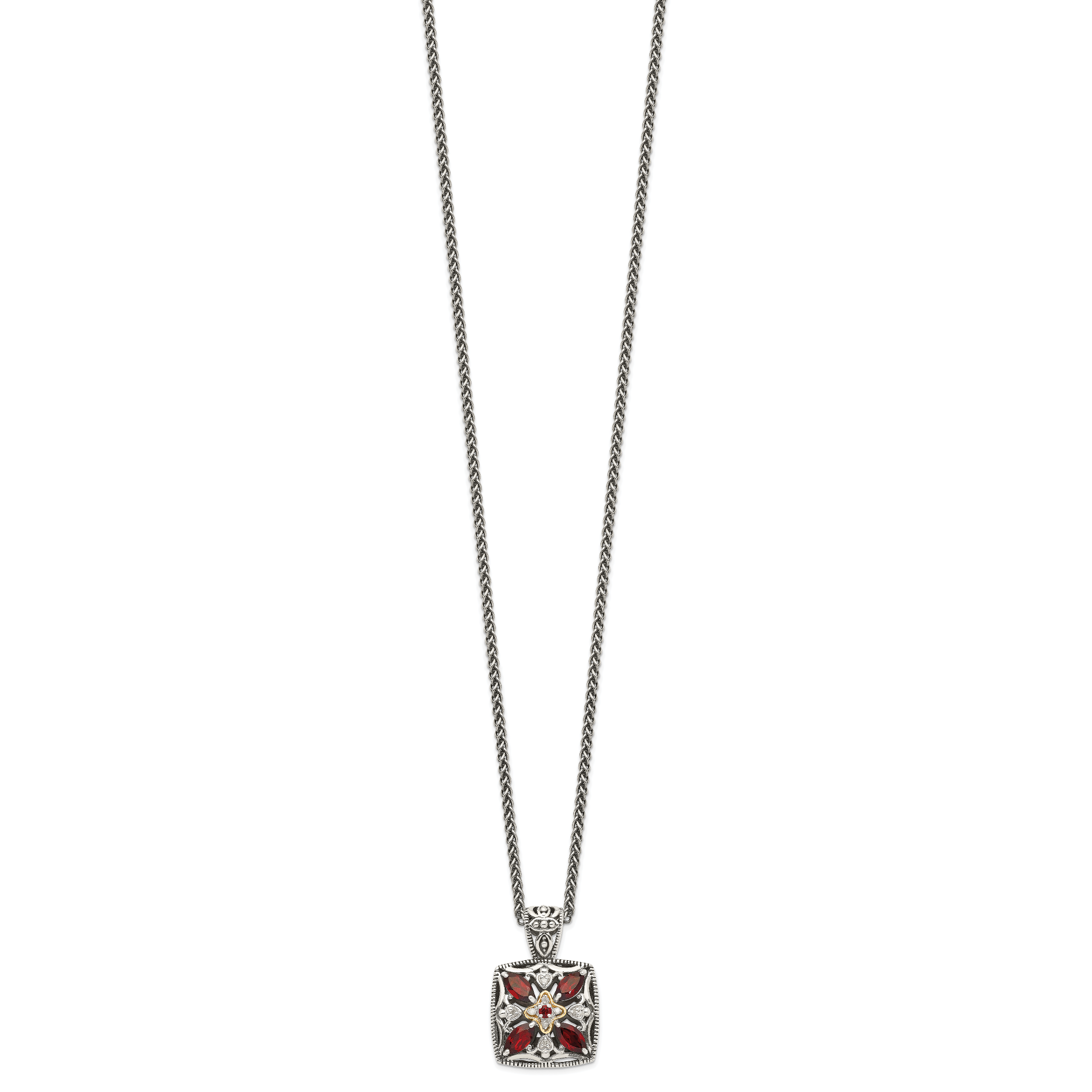 Shey Couture Sterling Silver with 14K Accent 18 Inch Antiqued Diamond and Marquise Garnet Necklace Secondary image