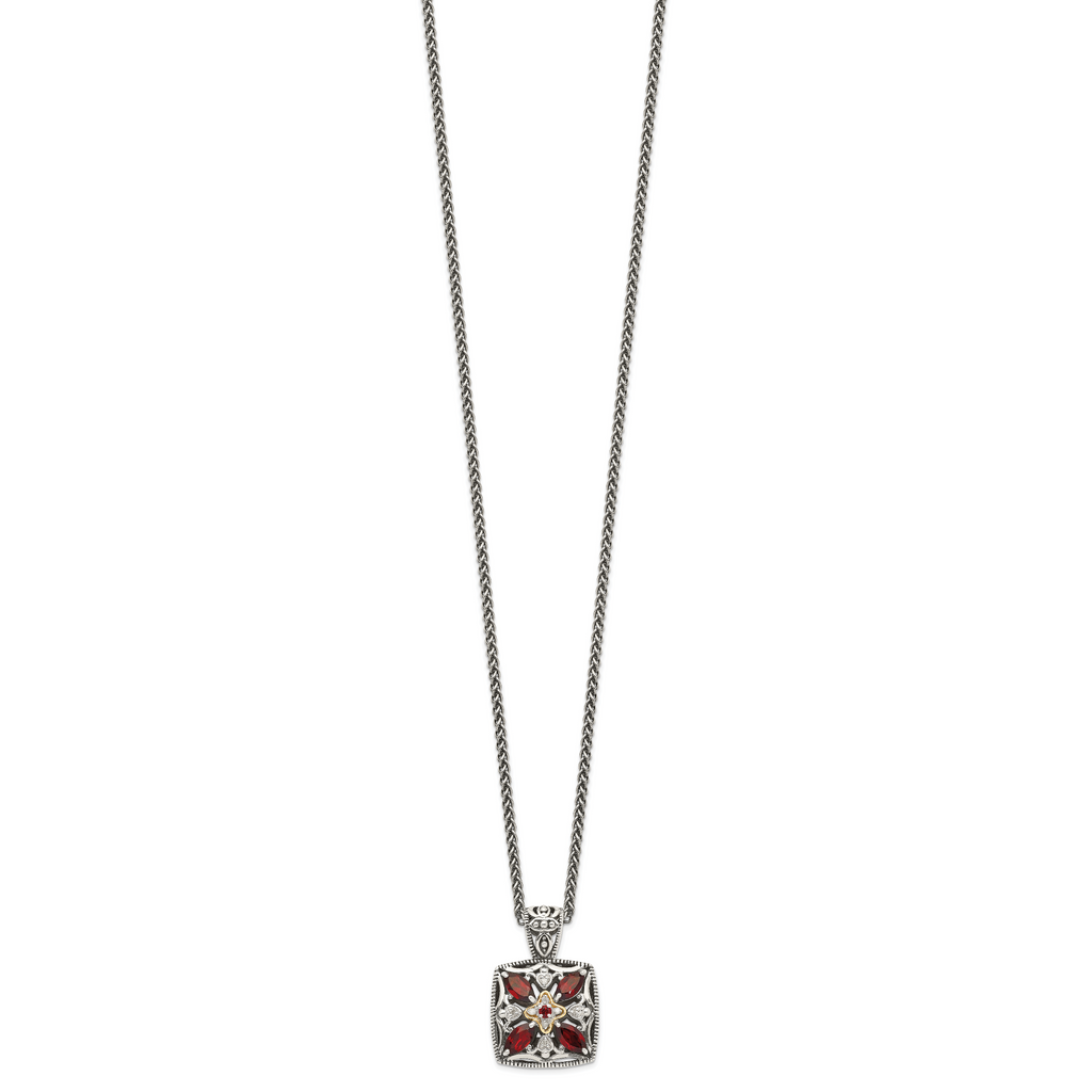 Shey Couture Sterling Silver with 14K Accent 18 Inch Antiqued Diamond and Marquise Garnet Necklace