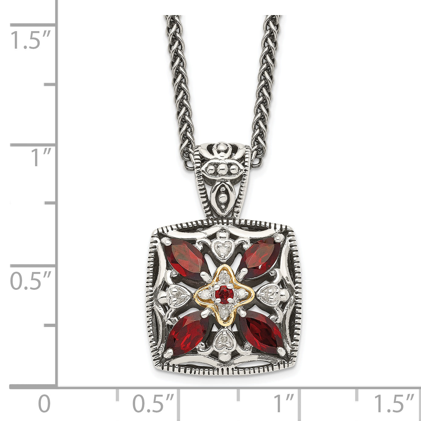 Shey Couture Sterling Silver with 14K Accent 18 Inch Antiqued Diamond and Marquise Garnet Necklace