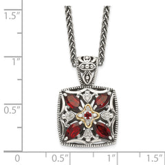Shey Couture Sterling Silver with 14K Accent 18 Inch Antiqued Diamond and Marquise Garnet Necklace