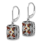 Sterling Silver 14K Gold Garnet and Diamond Antique Dangle Earrings