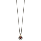 Shey Couture Sterling Silver with 14K Accent 18 Inch Antiqued Diamond and Cushion Checkerboard Garnet Necklace