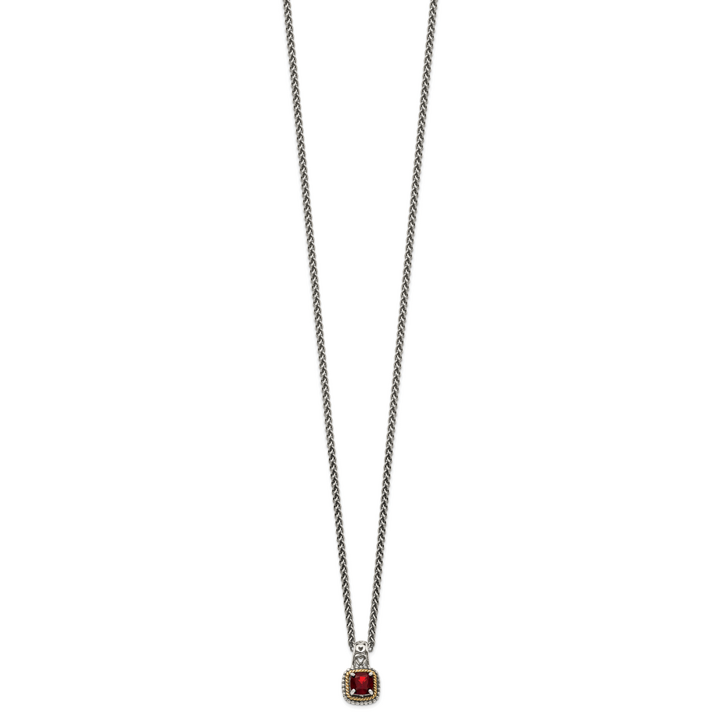 Shey Couture Sterling Silver with 14K Accent 18 Inch Antiqued Cushion Garnet Necklace