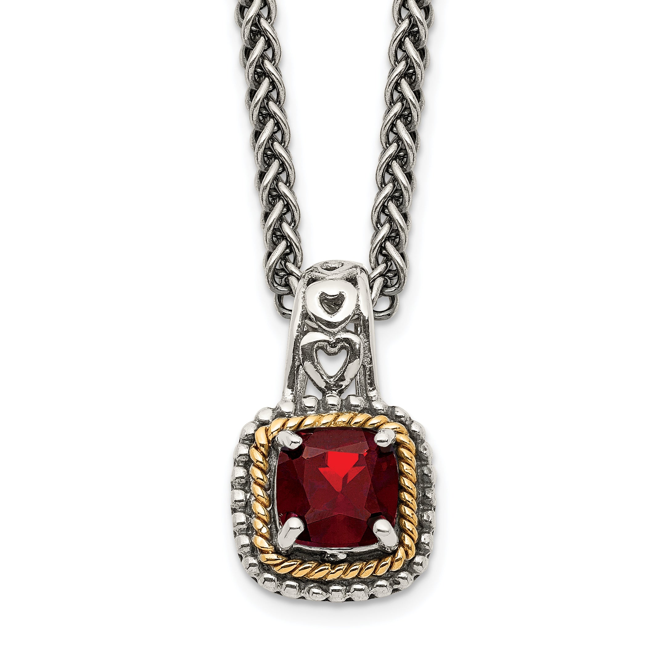 Shey Couture Sterling Silver with 14K Accent 18 Inch Antiqued Cushion Garnet Necklace Main image