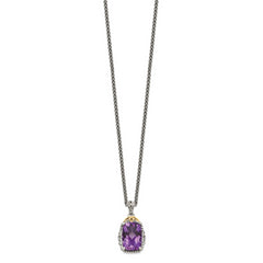 Shey Couture Sterling Silver with 14K Accent 18 Inch Antiqued Cushion Amethyst Necklace