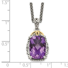 Shey Couture Sterling Silver with 14K Accent 18 Inch Antiqued Cushion Amethyst Necklace