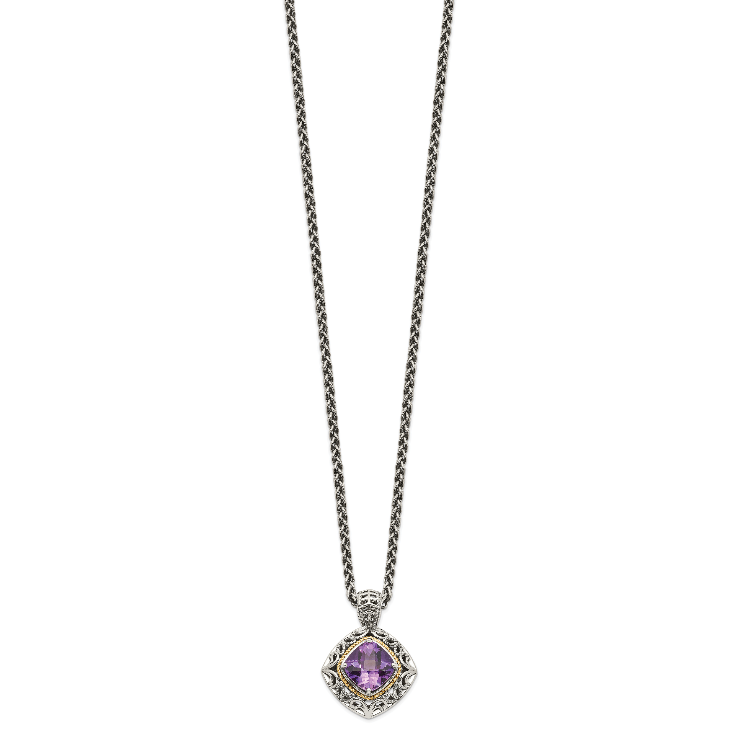 Shey Couture Sterling Silver with 14K Accent 18 Inch Antiqued Cushion Amethyst Necklace