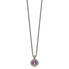 Shey Couture Sterling Silver with 14K Accent 18 Inch Antiqued Cushion Amethyst Necklace