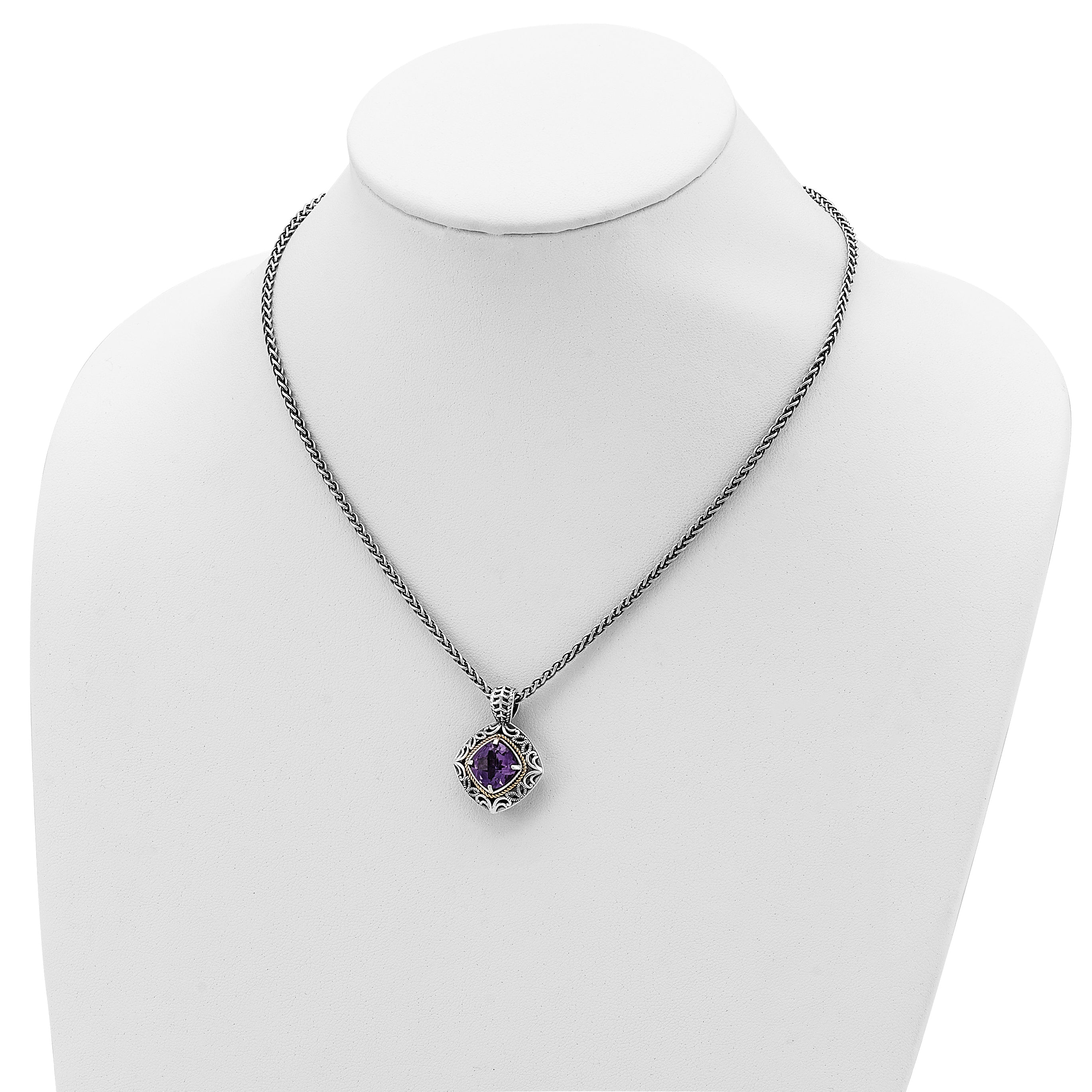 Shey Couture Sterling Silver with 14K Accent 18 Inch Antiqued Cushion Amethyst Necklace