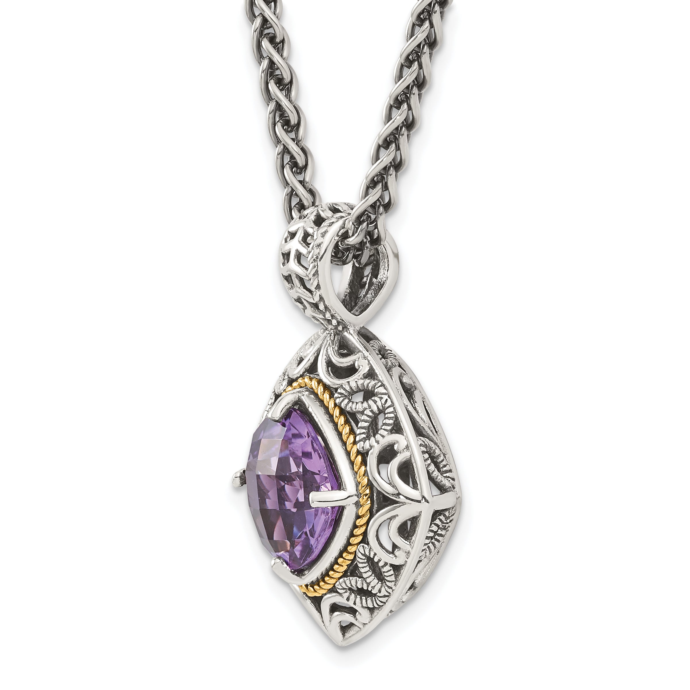 Shey Couture Sterling Silver with 14K Accent 18 Inch Antiqued Cushion Amethyst Necklace