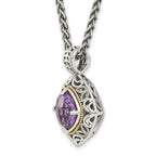 Shey Couture Sterling Silver with 14K Accent 18 Inch Antiqued Cushion Amethyst Necklace