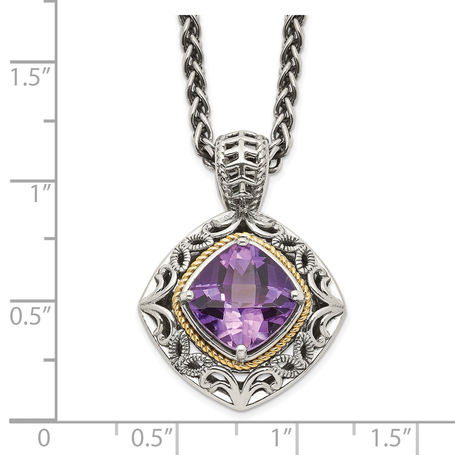 Shey Couture Sterling Silver with 14K Accent 18 Inch Antiqued Cushion Amethyst Necklace