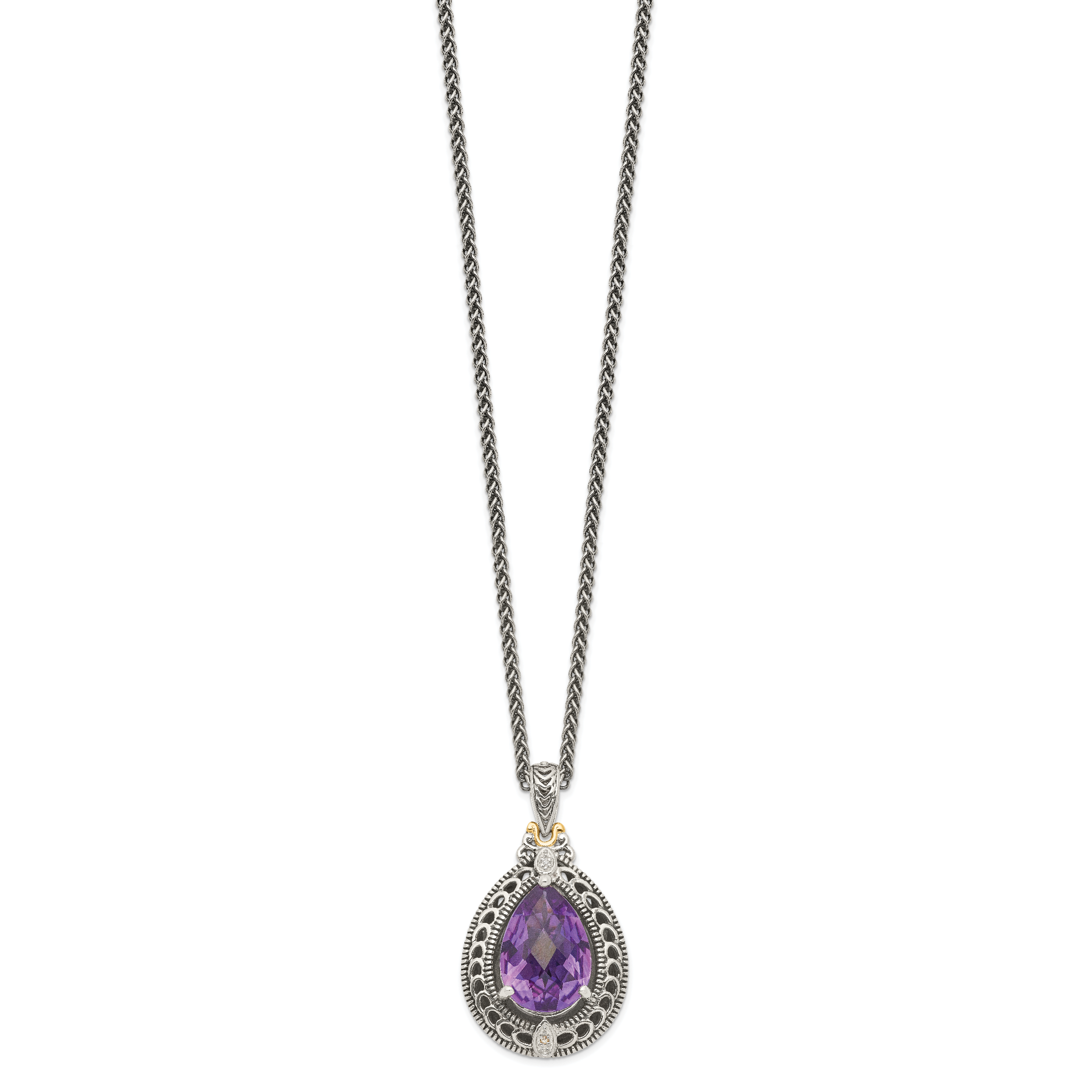 Shey Couture Sterling Silver with 14K Accent 18 Inch Antiqued Diamond and Pear Shaped Amethyst Necklace Secondary image
