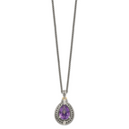Shey Couture Sterling Silver with 14K Accent 18 Inch Antiqued Diamond and Pear Shaped Amethyst Necklace