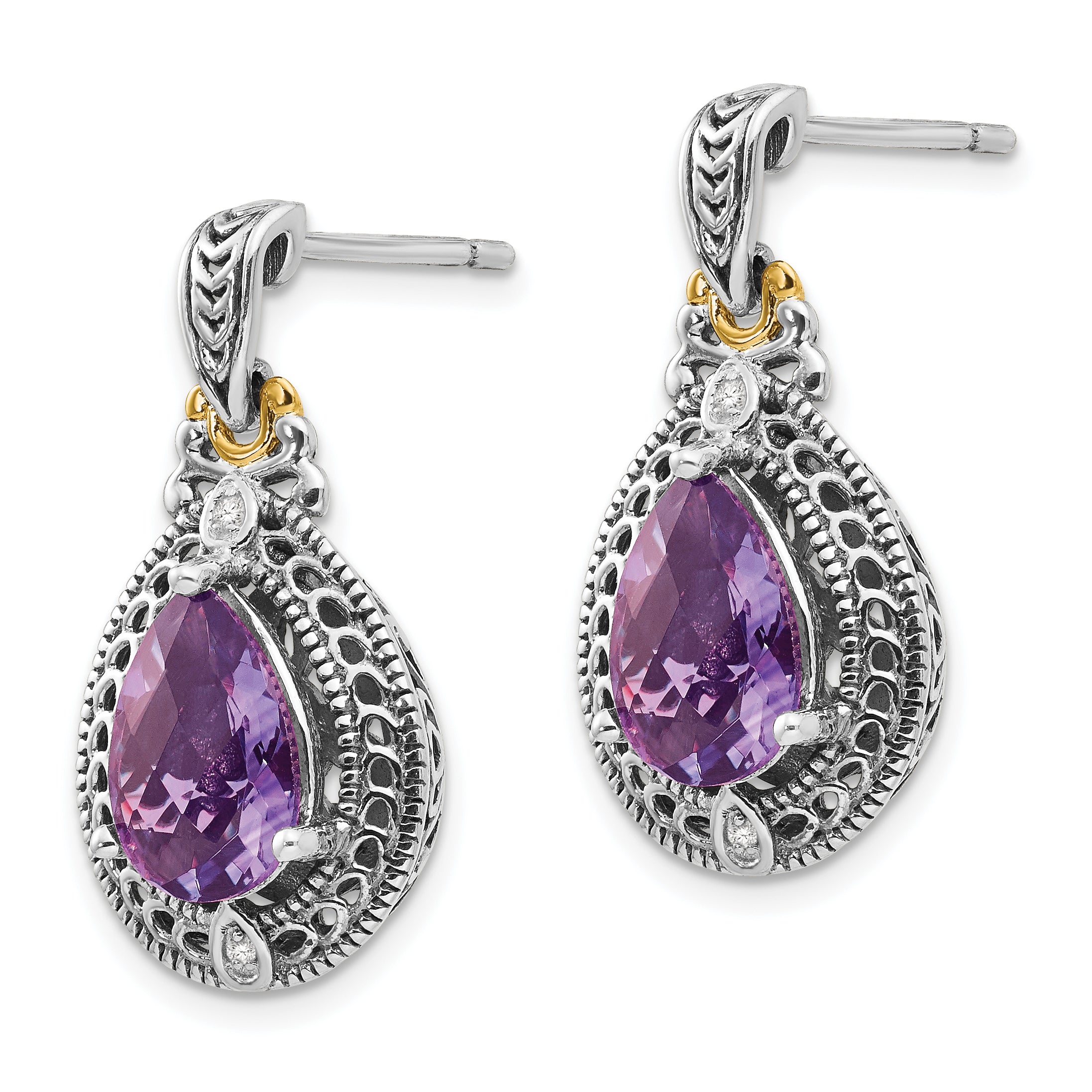 Sophia Jewelers Sterling Silver & 14K Gold Amethyst Diamond Drop Earrings Secondary image