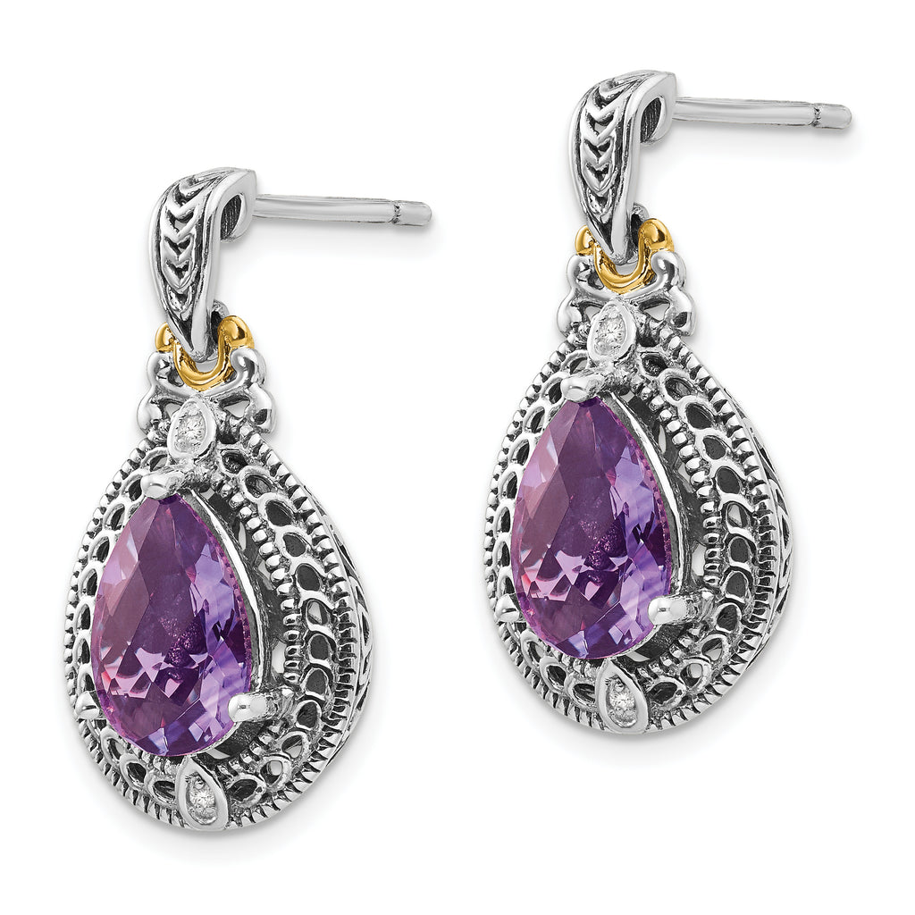 Sophia Jewelers Sterling Silver & 14K Gold Amethyst Diamond Drop Earrings