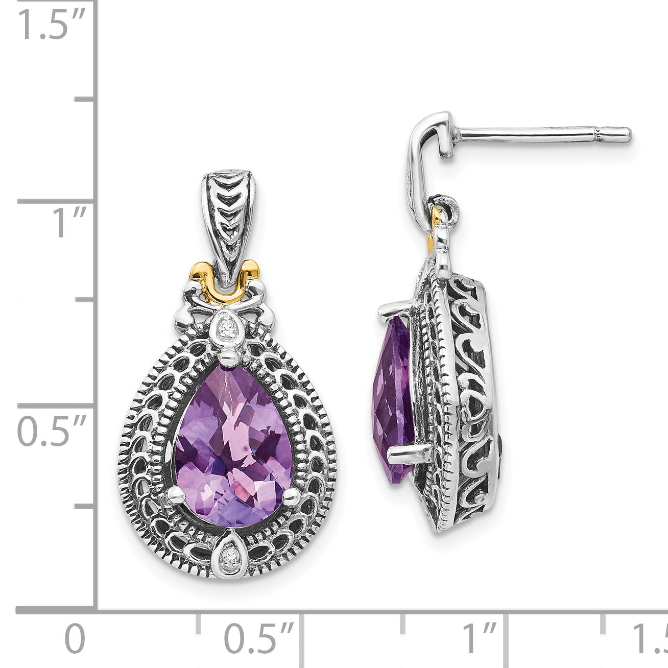Sophia Jewelers Sterling Silver & 14K Gold Amethyst Diamond Drop Earrings