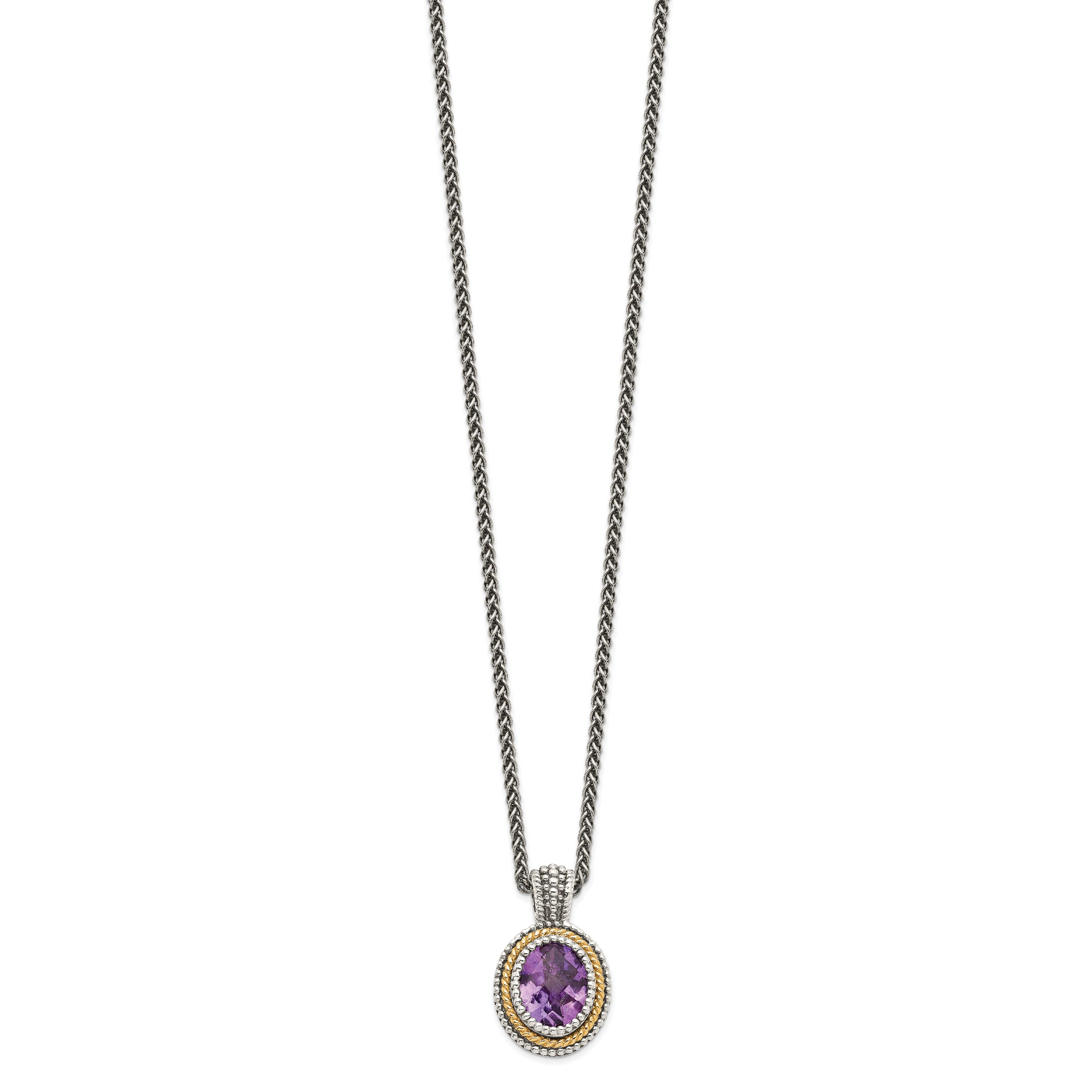 Shey Couture Sterling Silver with 14K Accent 18 Inch Antiqued Oval Bezel Amethyst Necklace