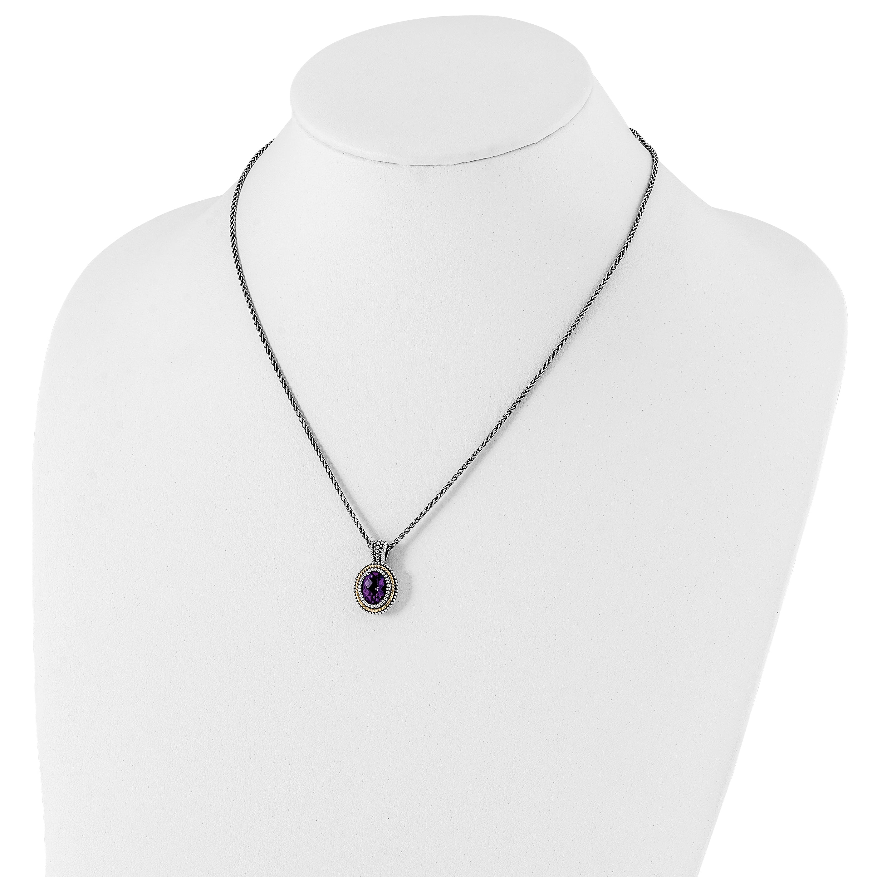 Shey Couture Sterling Silver with 14K Accent 18 Inch Antiqued Oval Bezel Amethyst Necklace