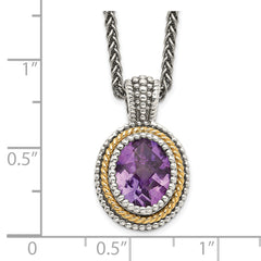 Shey Couture Sterling Silver with 14K Accent 18 Inch Antiqued Oval Bezel Amethyst Necklace