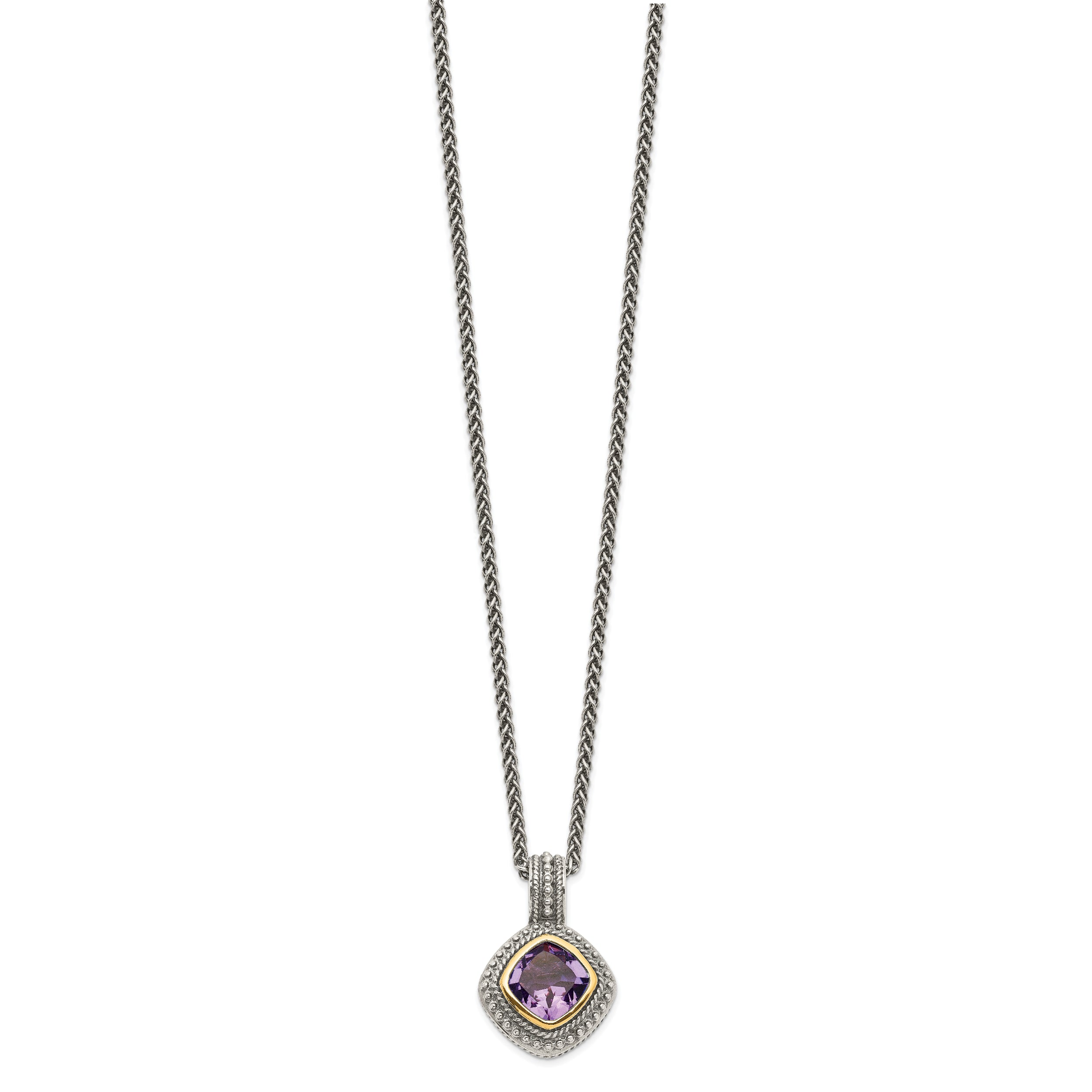 Shey Couture Sterling Silver with 14K Accent 18 Inch Antiqued Cushion Bezel Amethyst Necklace