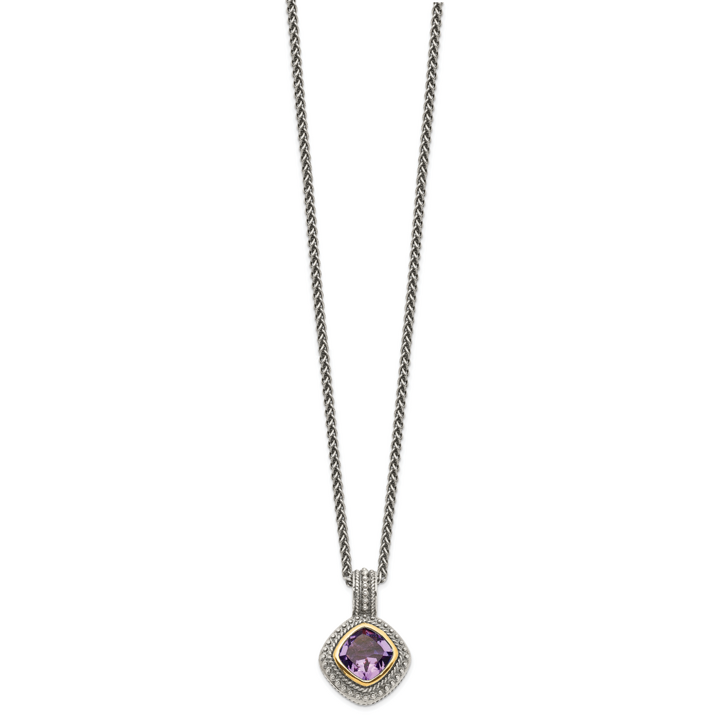 Shey Couture Sterling Silver with 14K Accent 18 Inch Antiqued Cushion Bezel Amethyst Necklace