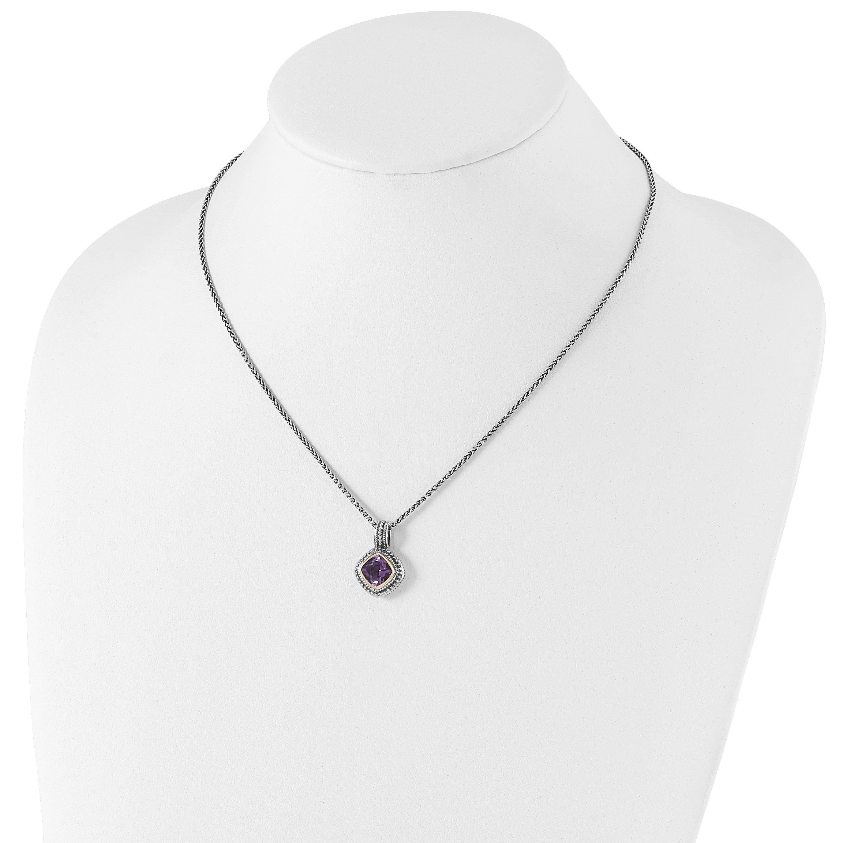 Shey Couture Sterling Silver with 14K Accent 18 Inch Antiqued Cushion Bezel Amethyst Necklace