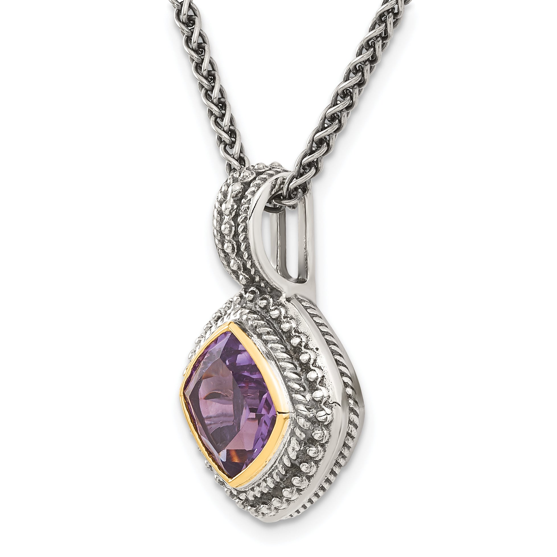 Shey Couture Sterling Silver with 14K Accent 18 Inch Antiqued Cushion Bezel Amethyst Necklace