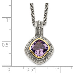 Shey Couture Sterling Silver with 14K Accent 18 Inch Antiqued Cushion Bezel Amethyst Necklace