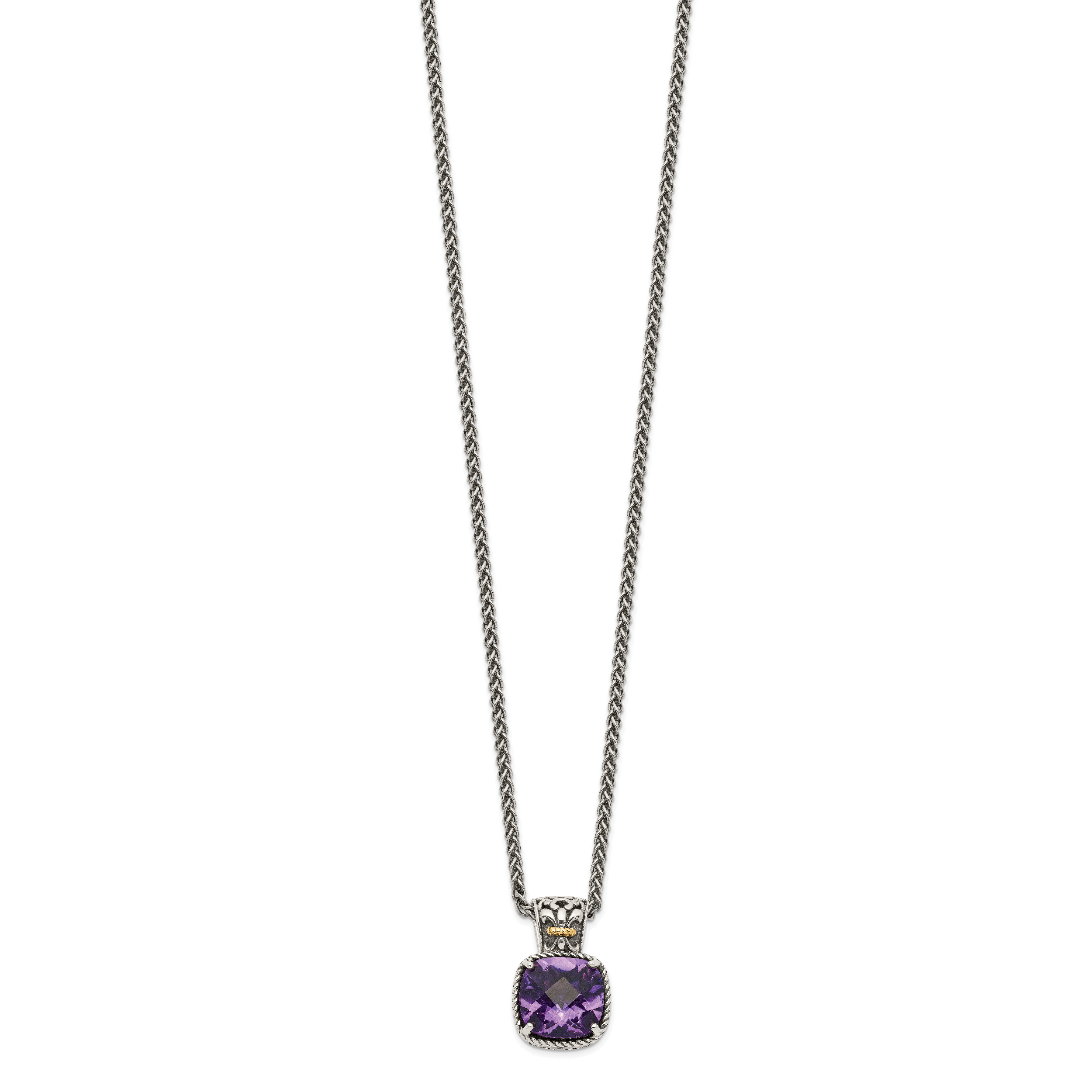 Shey Couture Sterling Silver with 14K Accent 18 Inch Antiqued Cushion Checkerboard Amethyst Necklace Secondary image