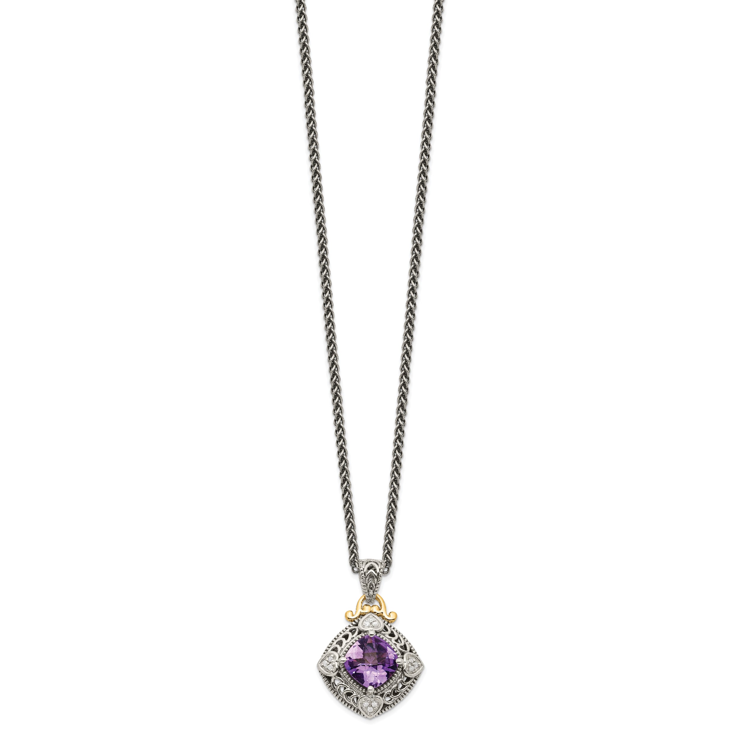 Shey Couture Sterling Silver with 14K Accent 18 Inch Antiqued Cushion Amethyst Necklace