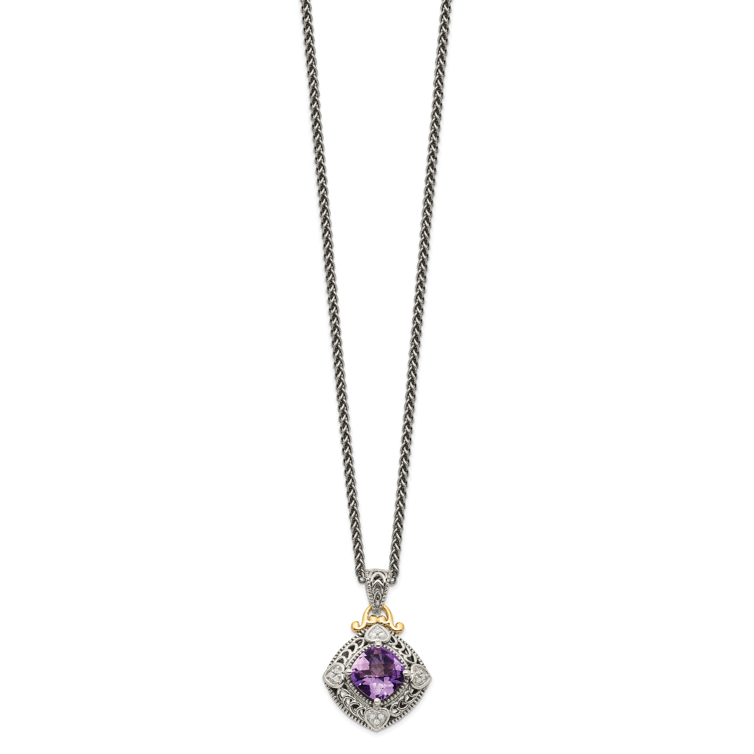 Shey Couture Sterling Silver with 14K Accent 18 Inch Antiqued Cushion Amethyst Necklace Secondary image
