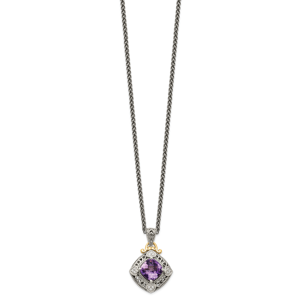 Shey Couture Sterling Silver with 14K Accent 18 Inch Antiqued Cushion Amethyst Necklace