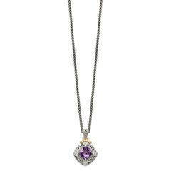 Shey Couture Sterling Silver with 14K Accent 18 Inch Antiqued Cushion Amethyst Necklace