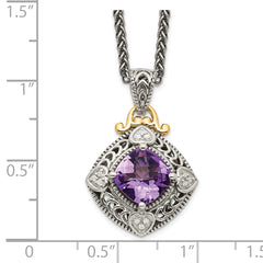 Shey Couture Sterling Silver with 14K Accent 18 Inch Antiqued Cushion Amethyst Necklace