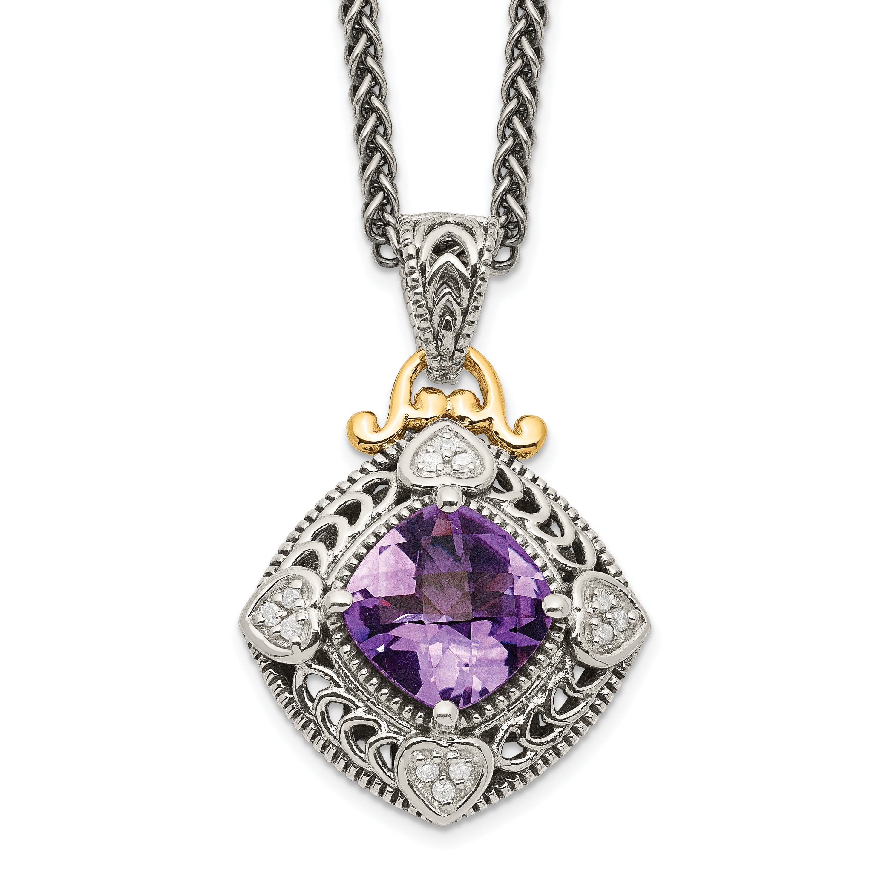 Shey Couture Sterling Silver with 14K Accent 18 Inch Antiqued Cushion Amethyst Necklace