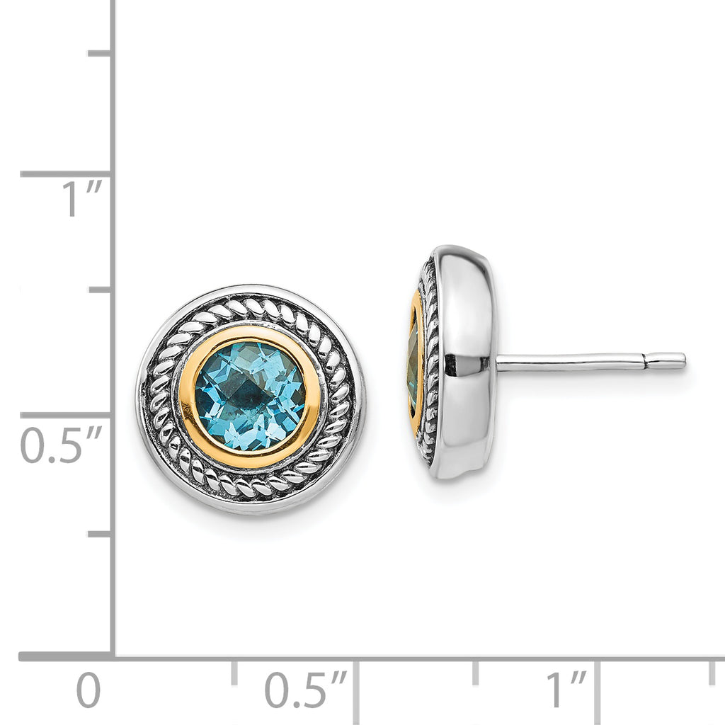 Sophia Jewelers Sterling Silver 14K Gold Blue Topaz Antiqued Earrings